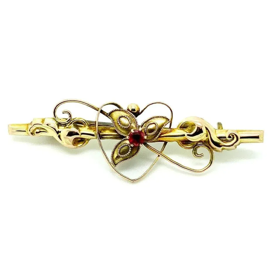 Antique Edwardian Heart 9ct Gold Brooch