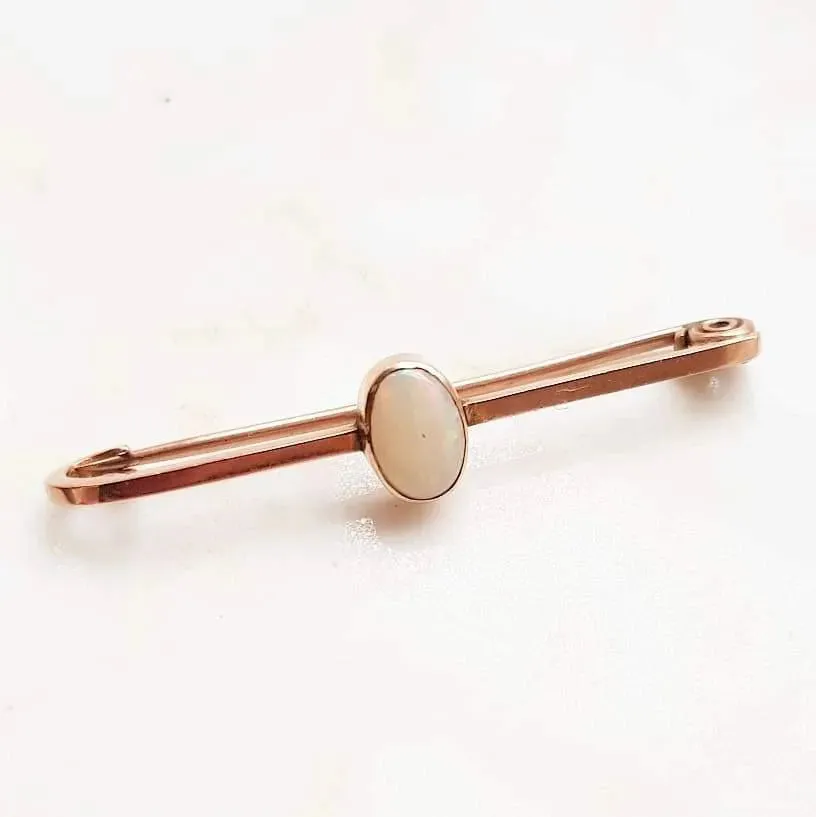 Antique Edwardian Opal 9ct Rose Gold Bar Brooch