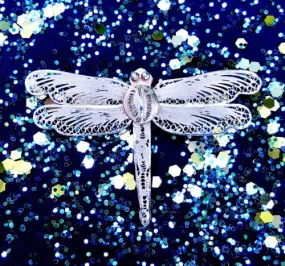 Antique Filigree Large Sterling Silver Dragon Fly Pin Brooch