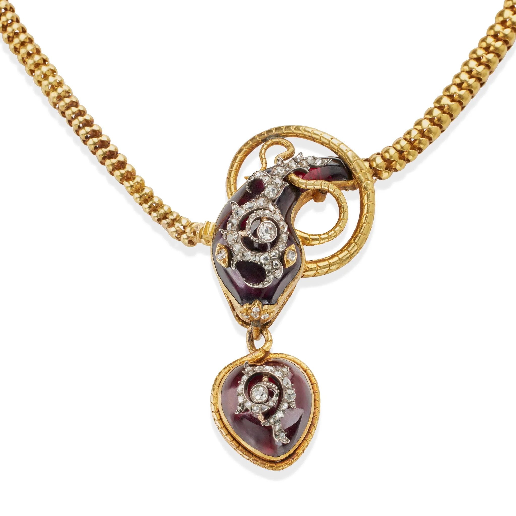 Antique Garnet Serpent Locket Necklace