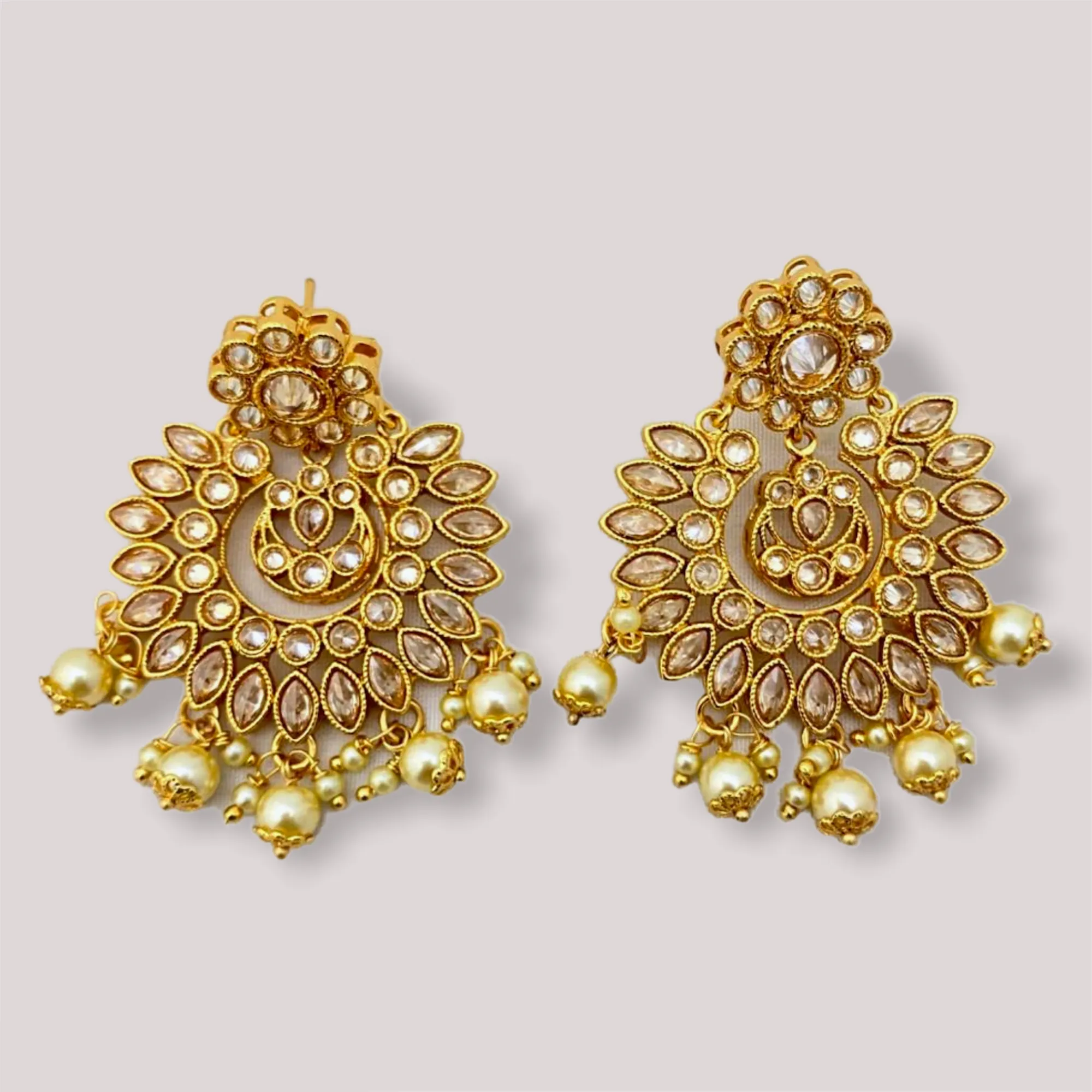 Antique Gold Chaandbali Earring with LCD stones