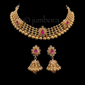 Antique Gold Polki Necklace with Jhumka