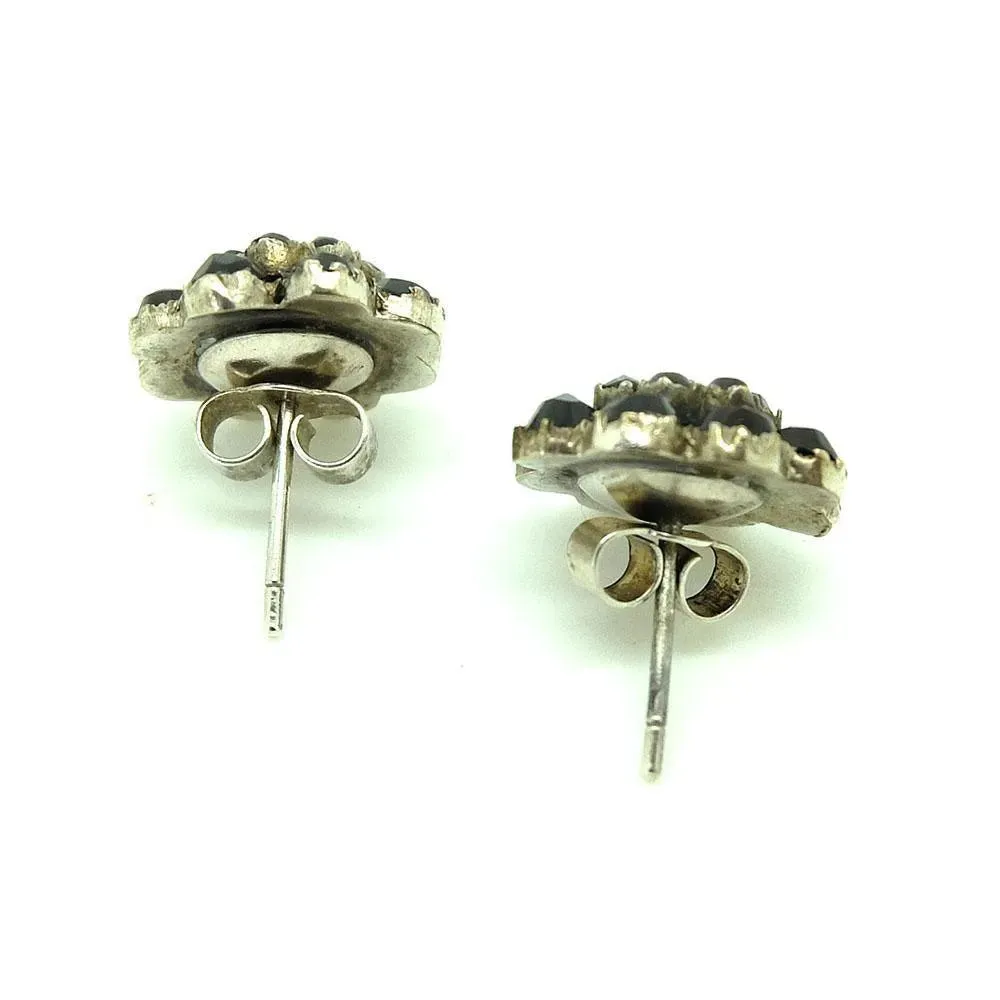 Antique Victorian Silver Garnet Stud Earrings