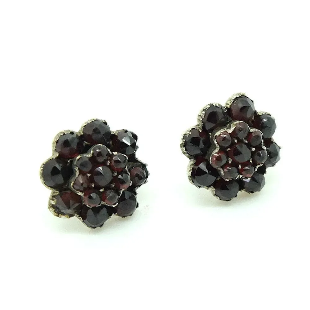 Antique Victorian Silver Garnet Stud Earrings