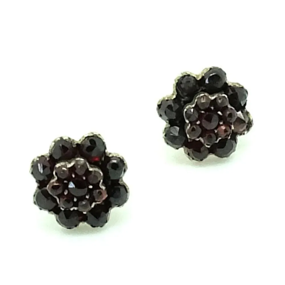 Antique Victorian Silver Garnet Stud Earrings