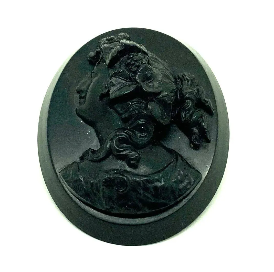 Antique Victorian Vulcanite Cameo Mourning Brooch