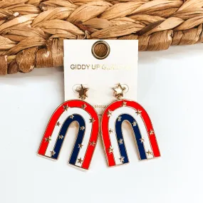 Arch Post Earrings with Gold Stars and Red, White, Blue Stripes