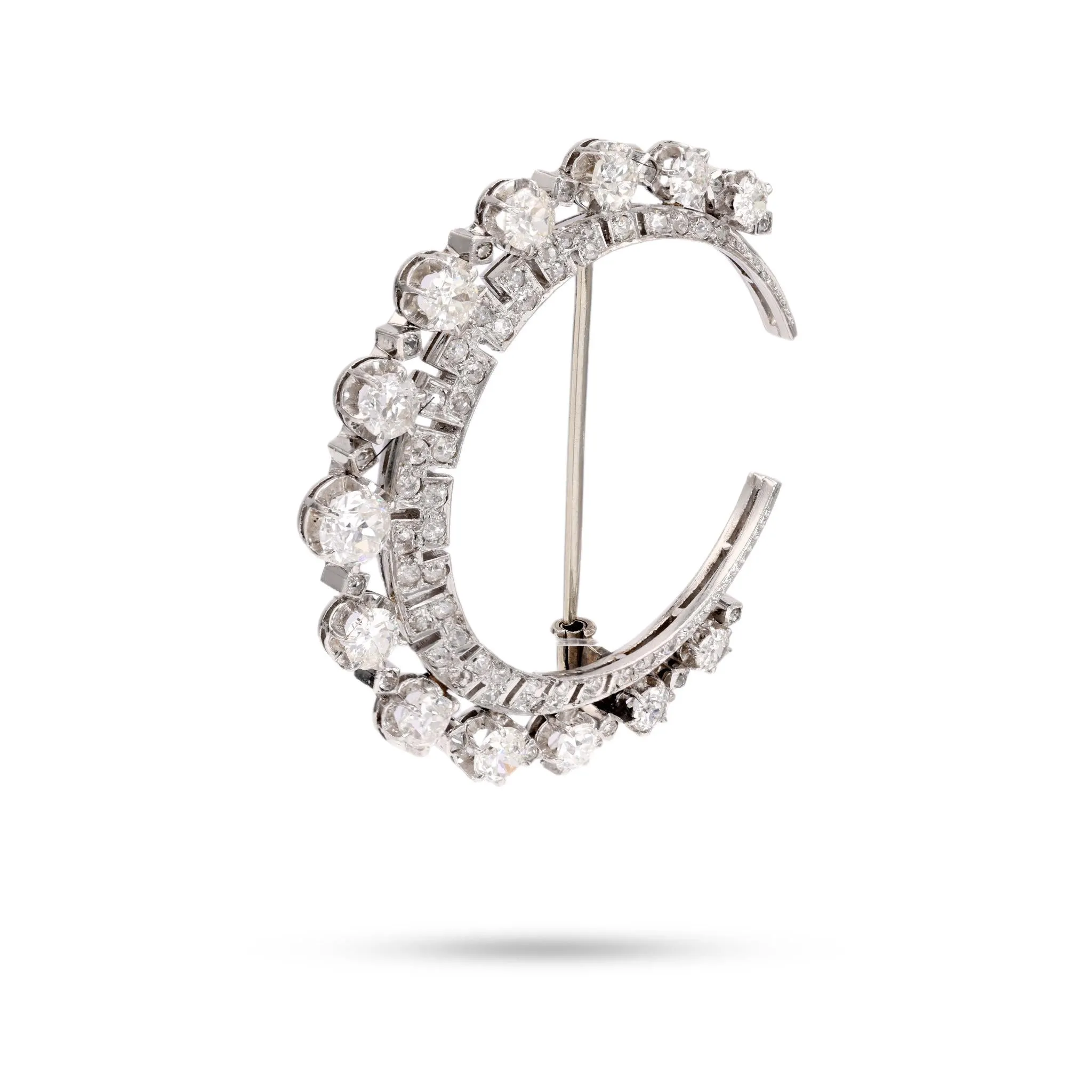 Art Deco 3.75 Carat Diamond Platinum Crescent Brooch