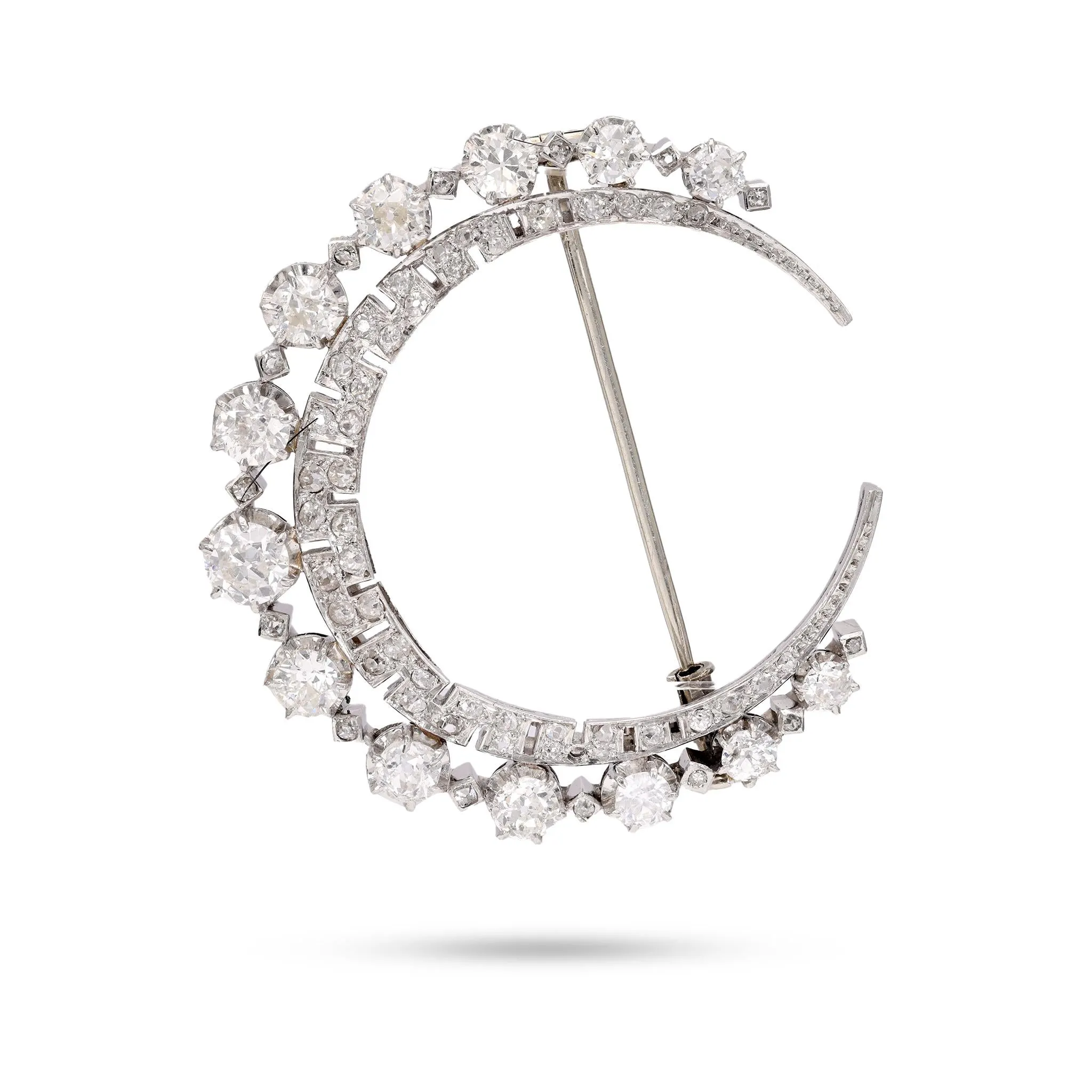 Art Deco 3.75 Carat Diamond Platinum Crescent Brooch