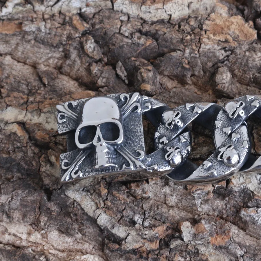 Bagger Bracelet - Skull & Crossbones - Silver - 1.25" Wide - The Classic - B50