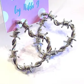 Barbed Wire Heart Hoop Statement Earrings