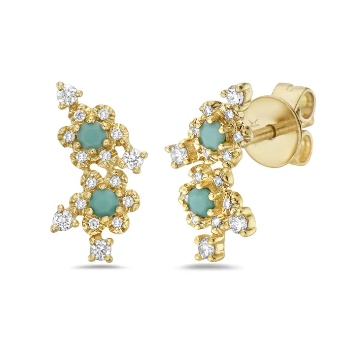 Stunning Bassali 14K Gold Turquoise Diamond Earrings