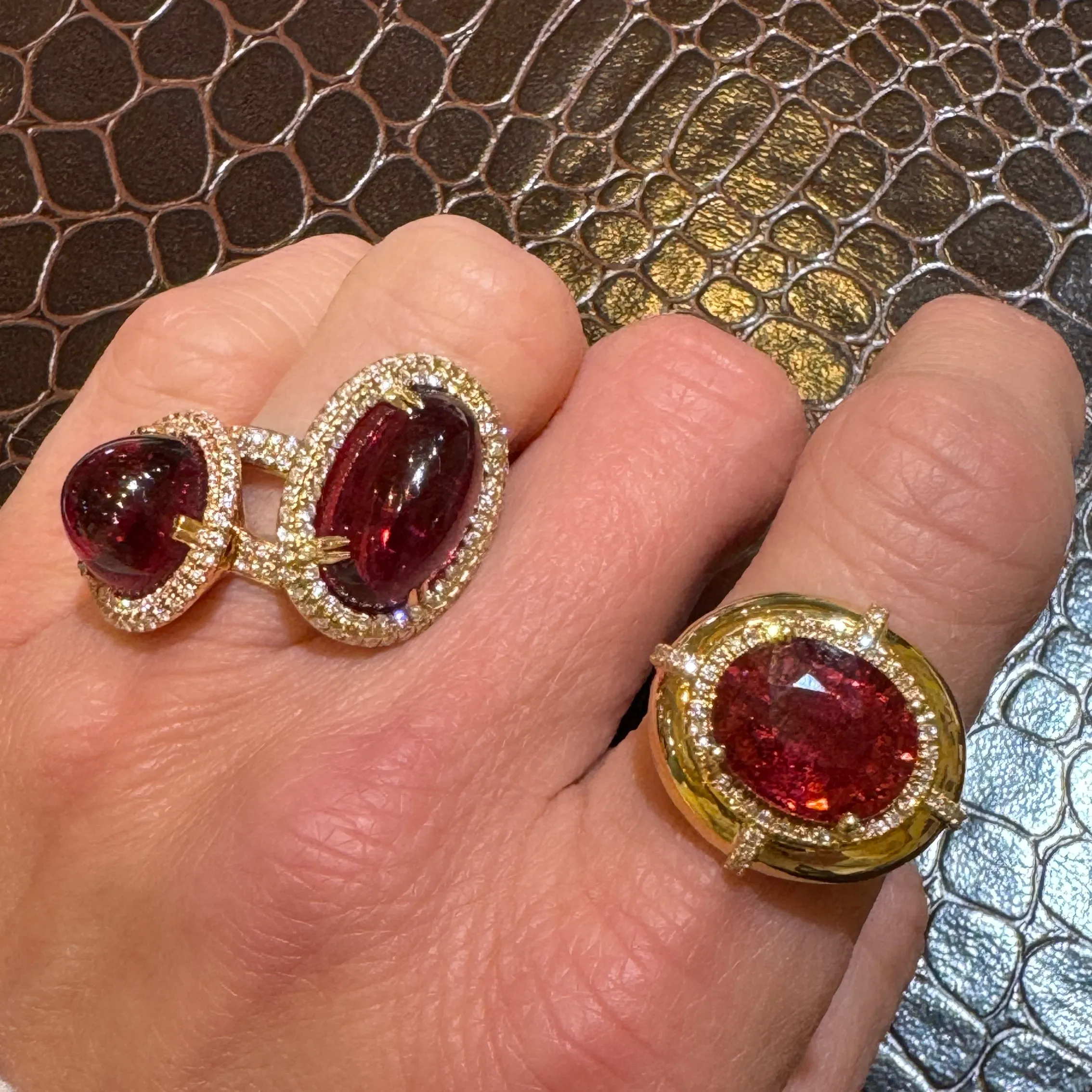 Bezel Set Oval Rubellite & Diamond Statement Ring