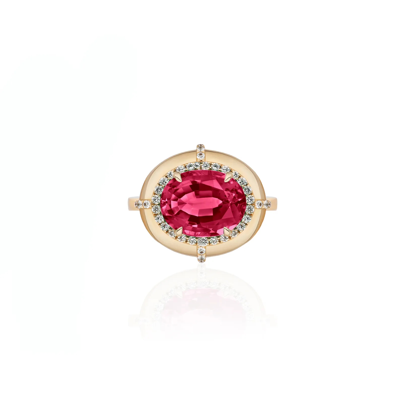 Bezel Set Oval Rubellite & Diamond Statement Ring