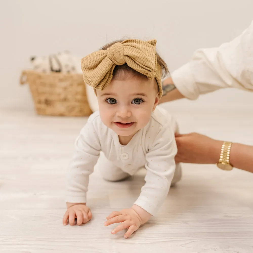 Big Waffle Bow Headband - Tan