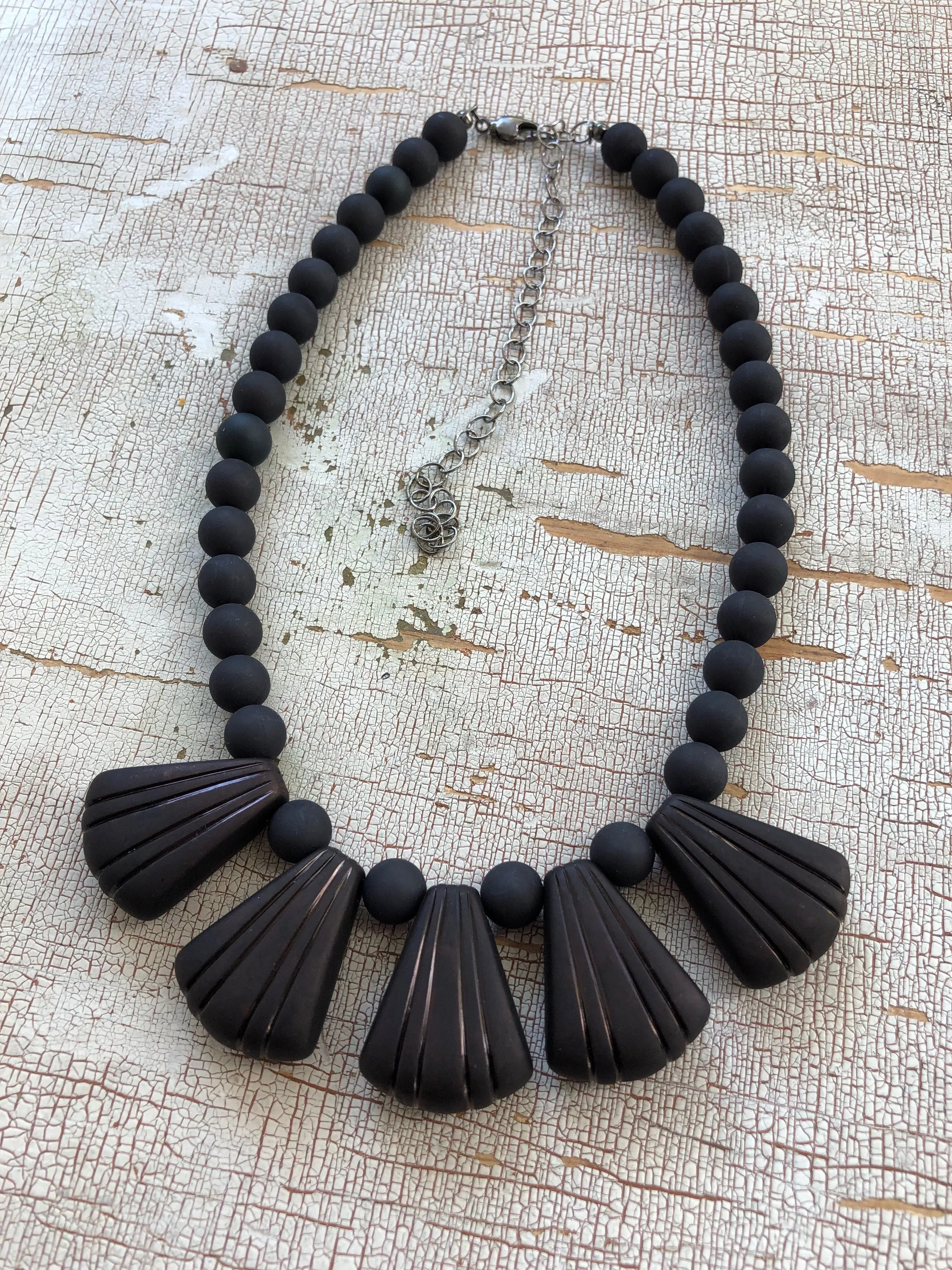 Black Art Deco Frosted Lucite Collar Necklace