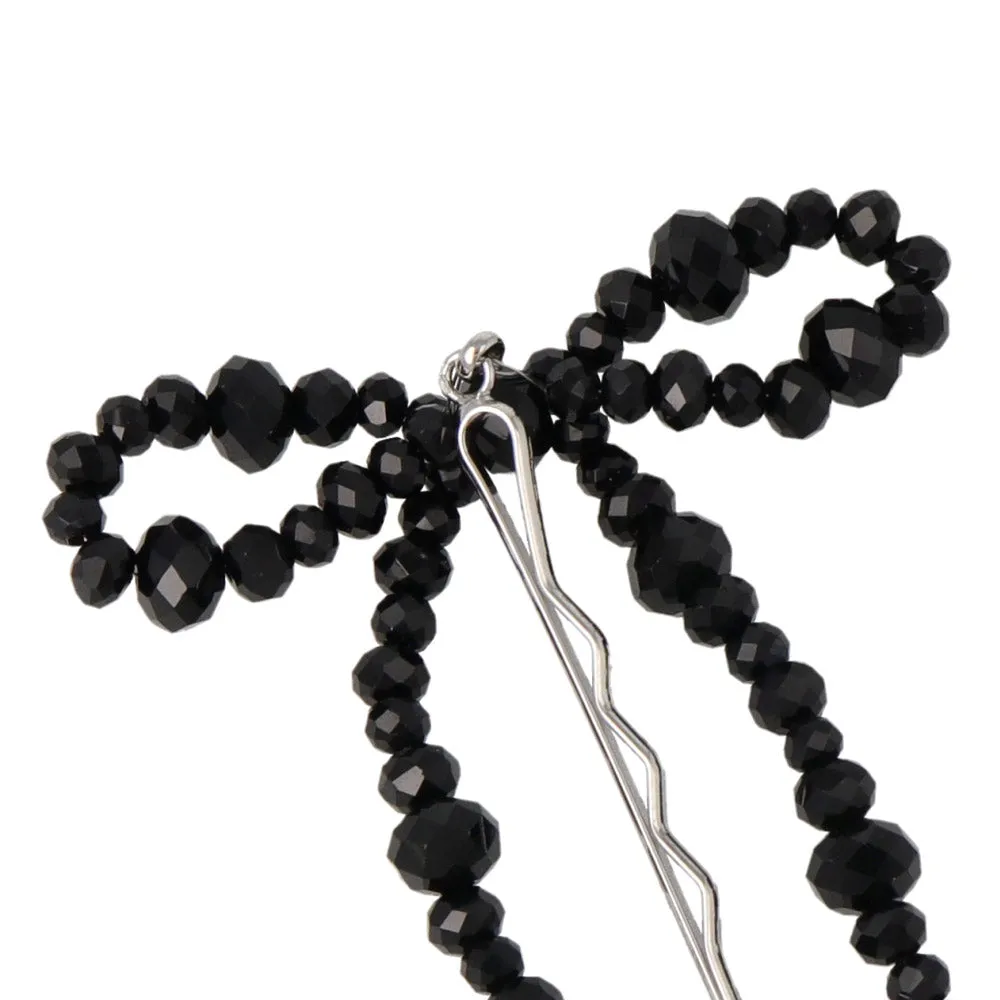 Black Beaded Bow Hairpin Set