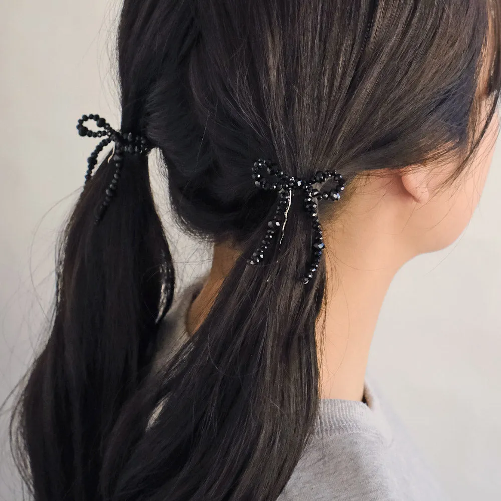 Black Beaded Bow Hairpin Set