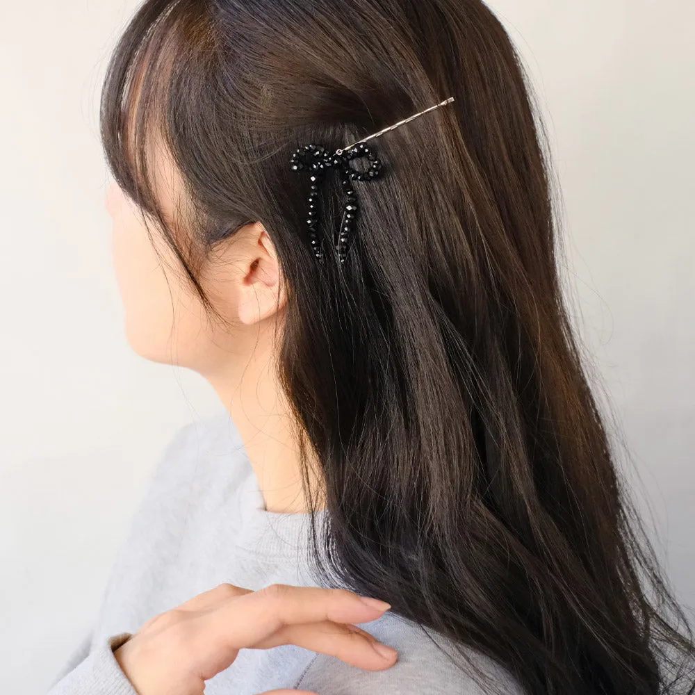 Black Beaded Bow Hairpin Set