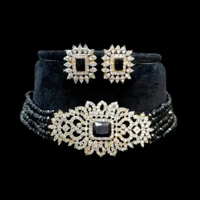 Black Beaded White AD Zircon (CZ) Choker set