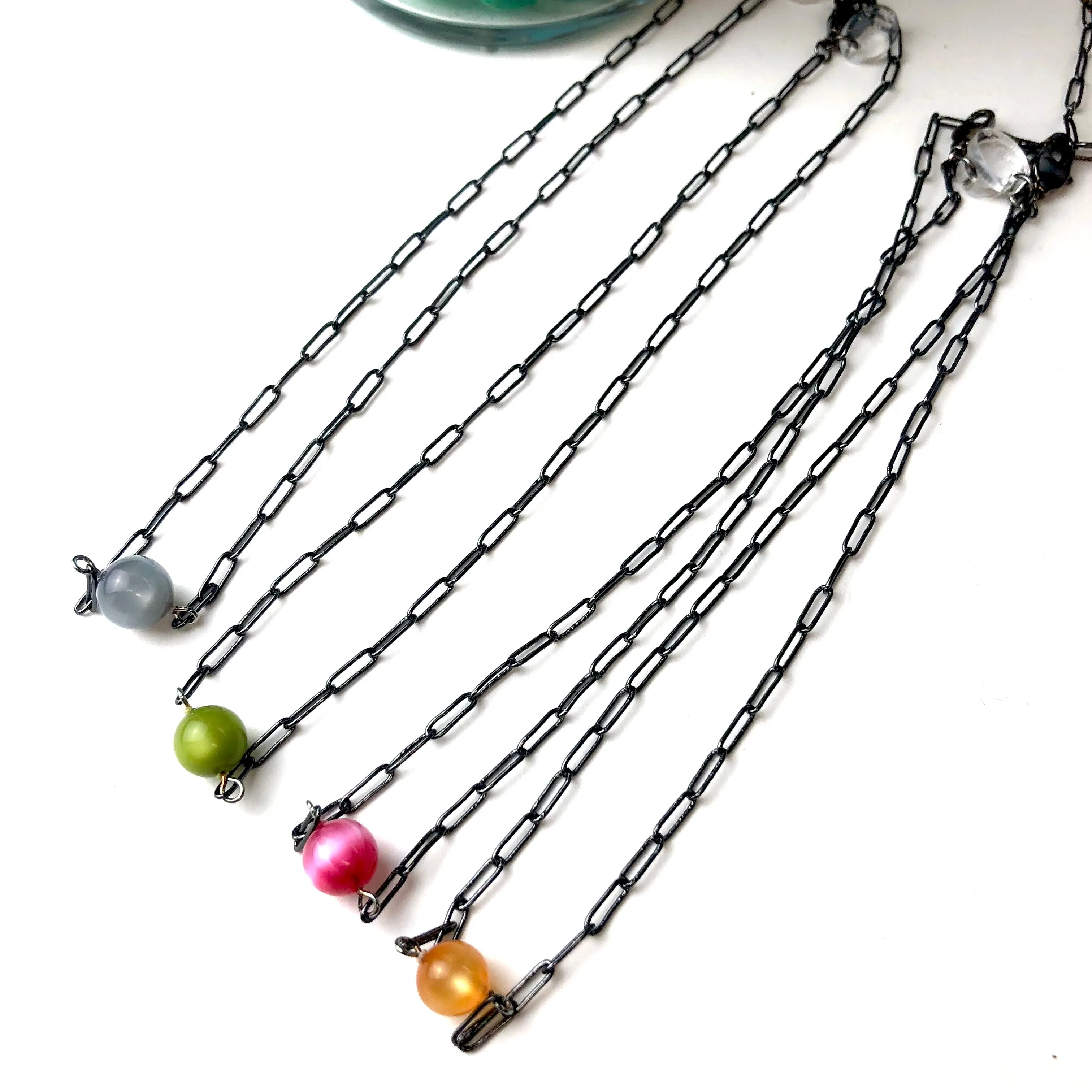 Black Matte Bauble Paperclip Necklace