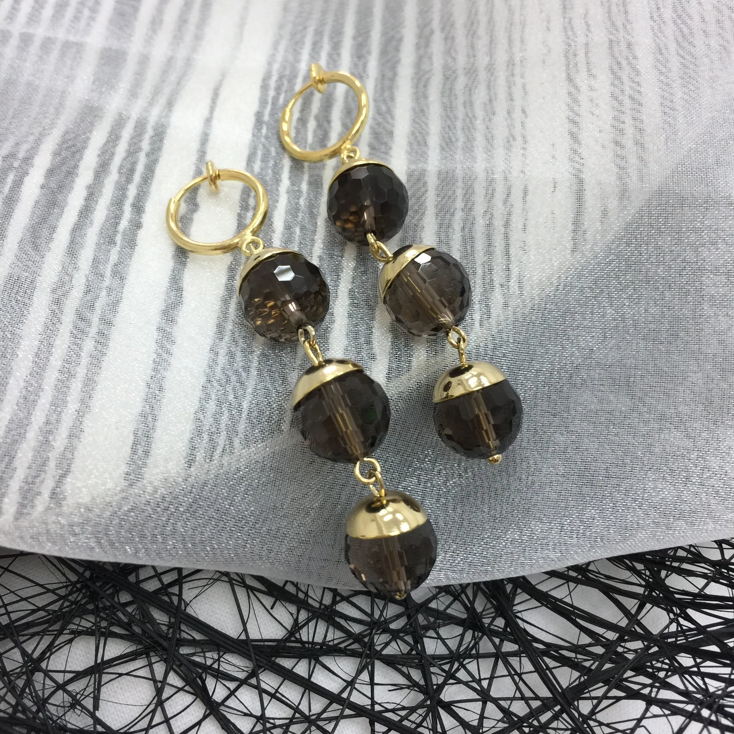 Black Smoky Quartz Clip-on Earrings AE018