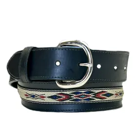 Black Tapered Native Ribbon Genuine Leather Western Belt with Conchos