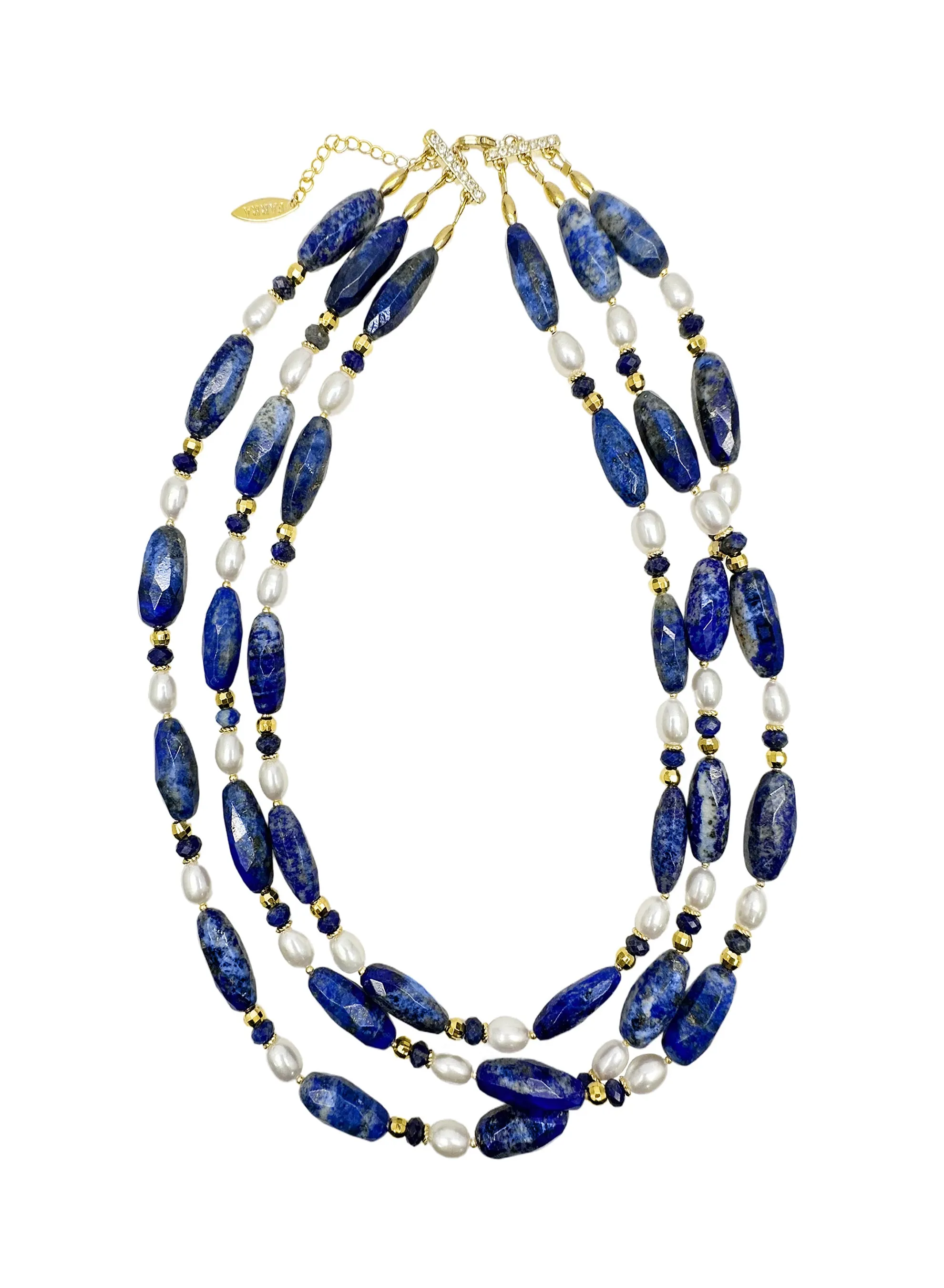 Blue Lapis with Freshwater Pearls Multi-Layers Necklace LN040