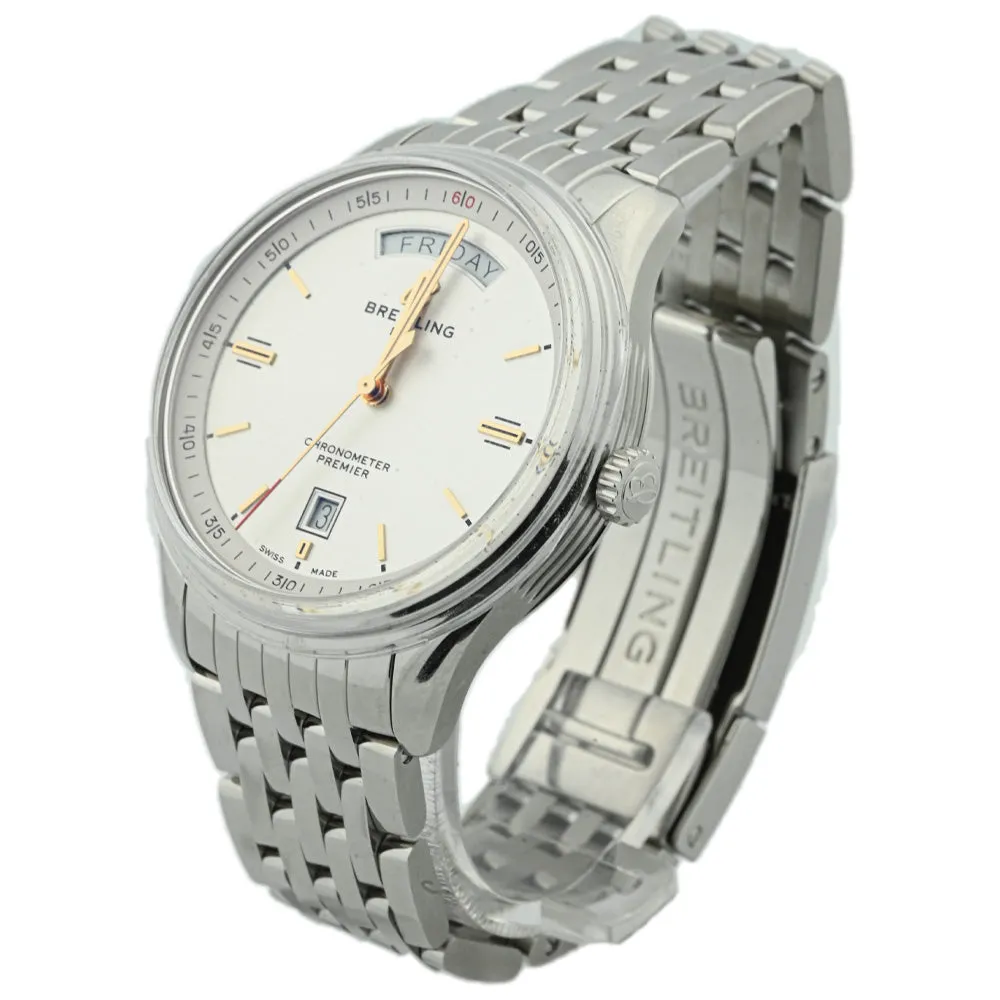 Breitling Men's PREMIER AUTOMATIC DAY & DATE 40 Stainless Steel 40mm Silver Stick Dial Watch Reference #: A45340211G1A1