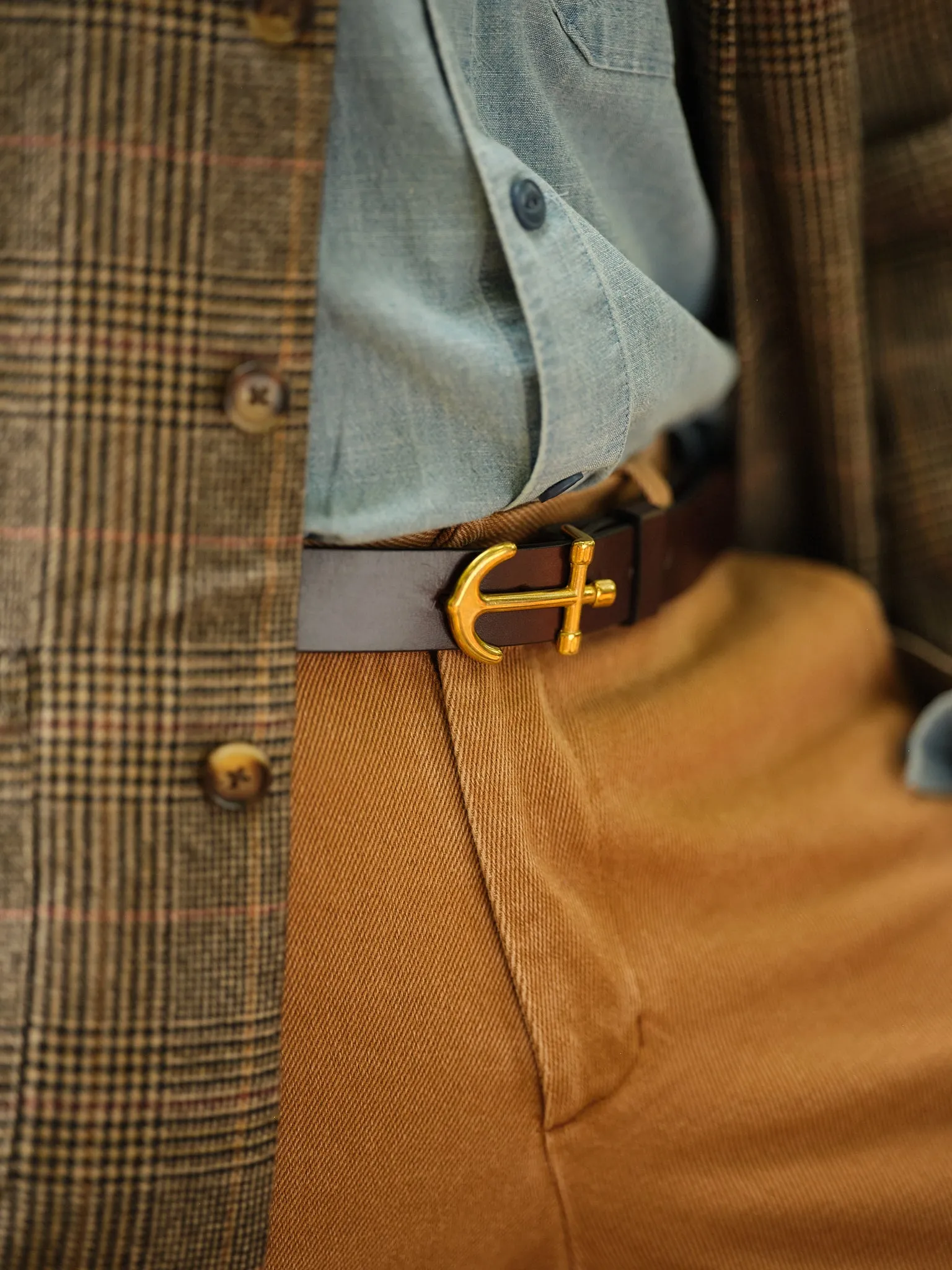 Bridle Strap Belt with Anchor Buckle in Oak Bark