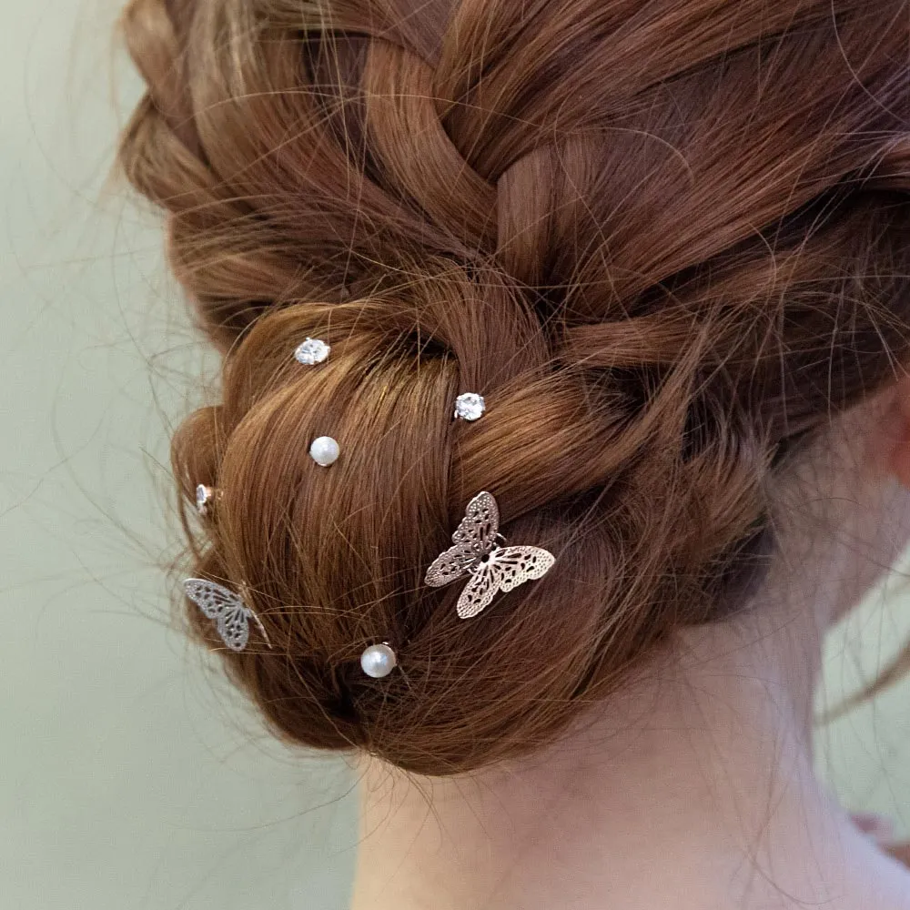 Butterfly and Pearl Spiral Hairpin Set