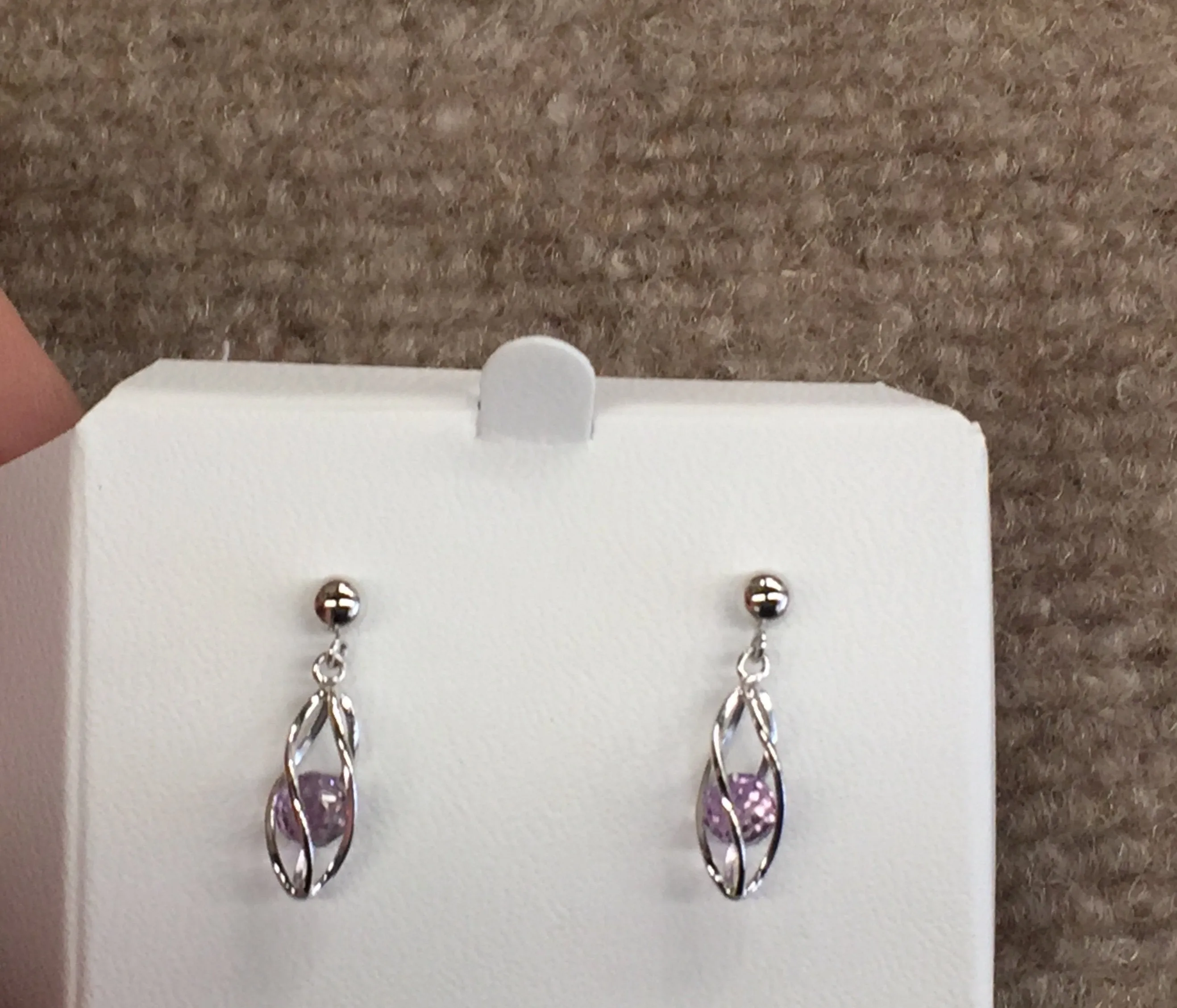 Caged Amethyst Sterling Silver Dangle Stud Earrings