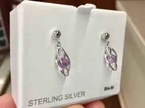 Caged Amethyst Sterling Silver Dangle Stud Earrings