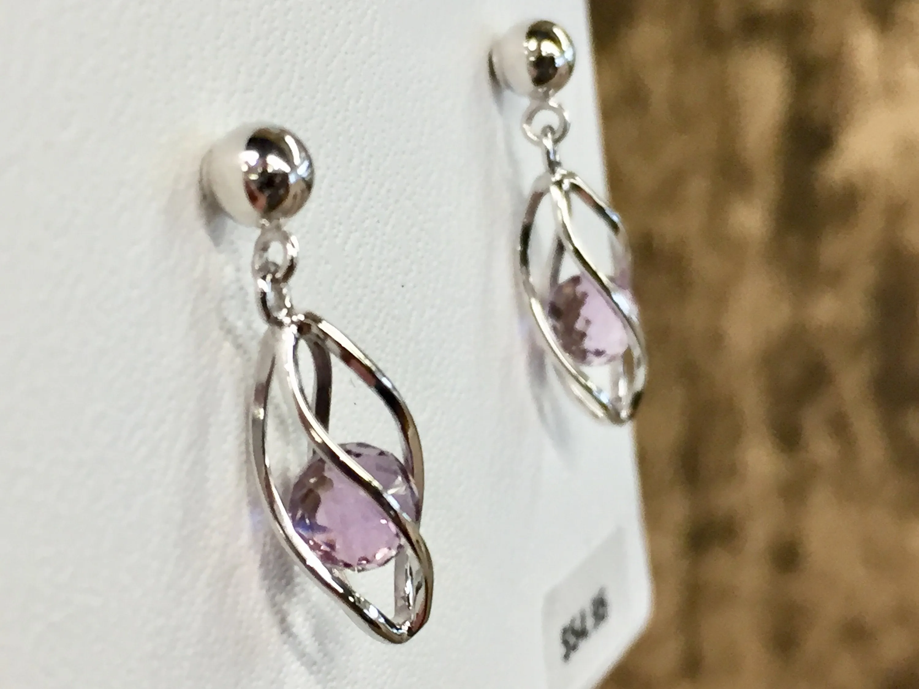 Caged Amethyst Sterling Silver Dangle Stud Earrings