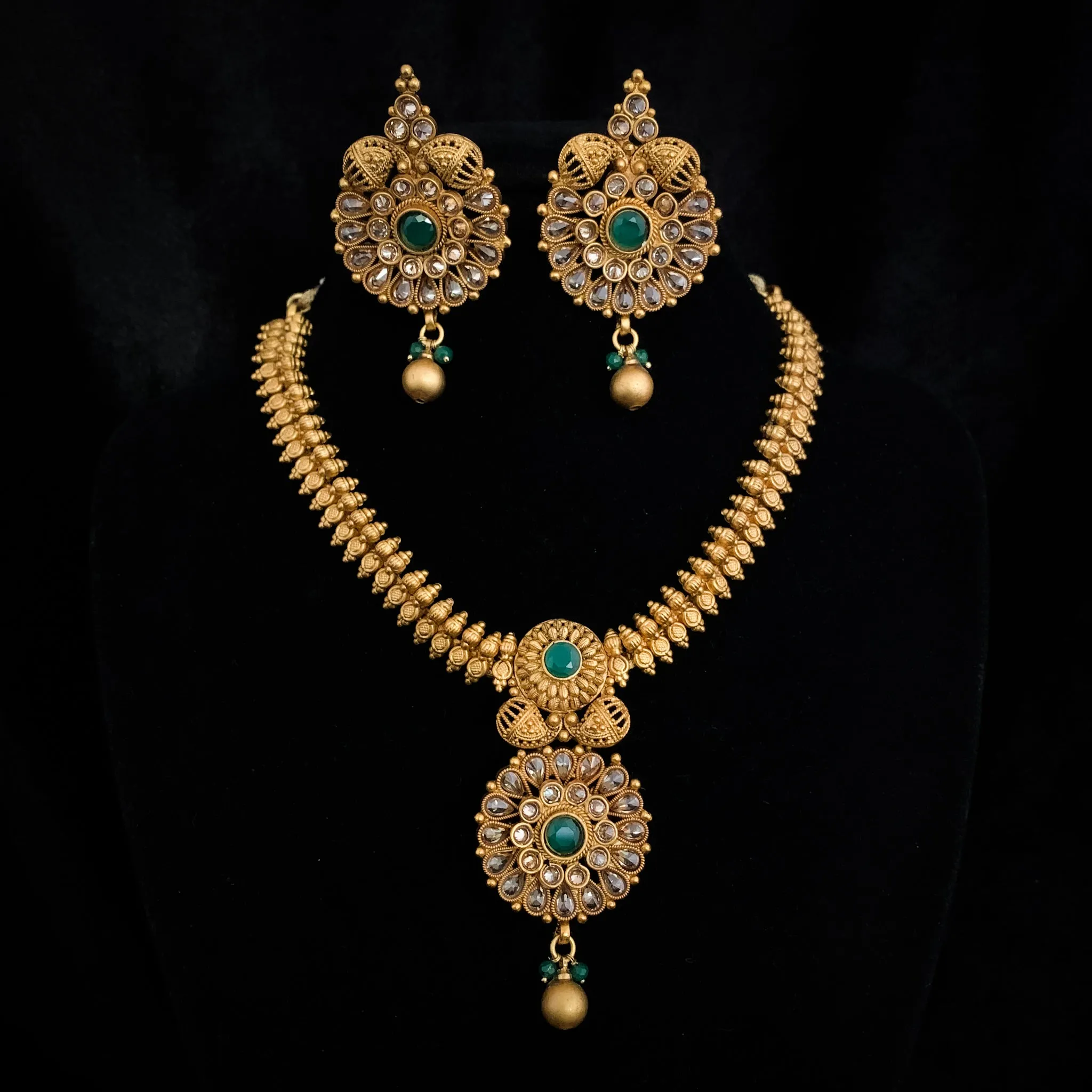 Captivating Matte Antique Gold Necklace Set with LCD stones