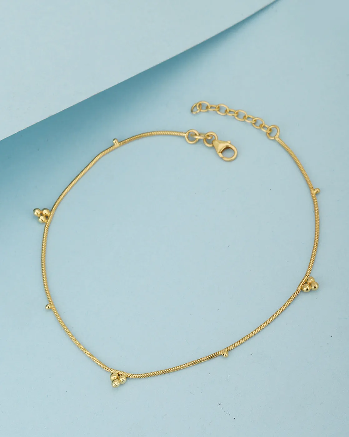 Carlton London 18Kt Gold Plated Minimal Beaded Anklet