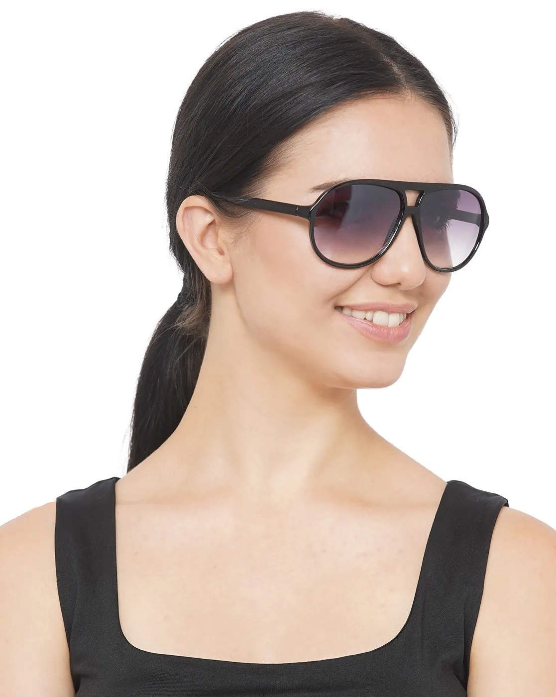 Carlton London Black Lens & Black Browline Sunglasses With Uv Protected Lens For Women