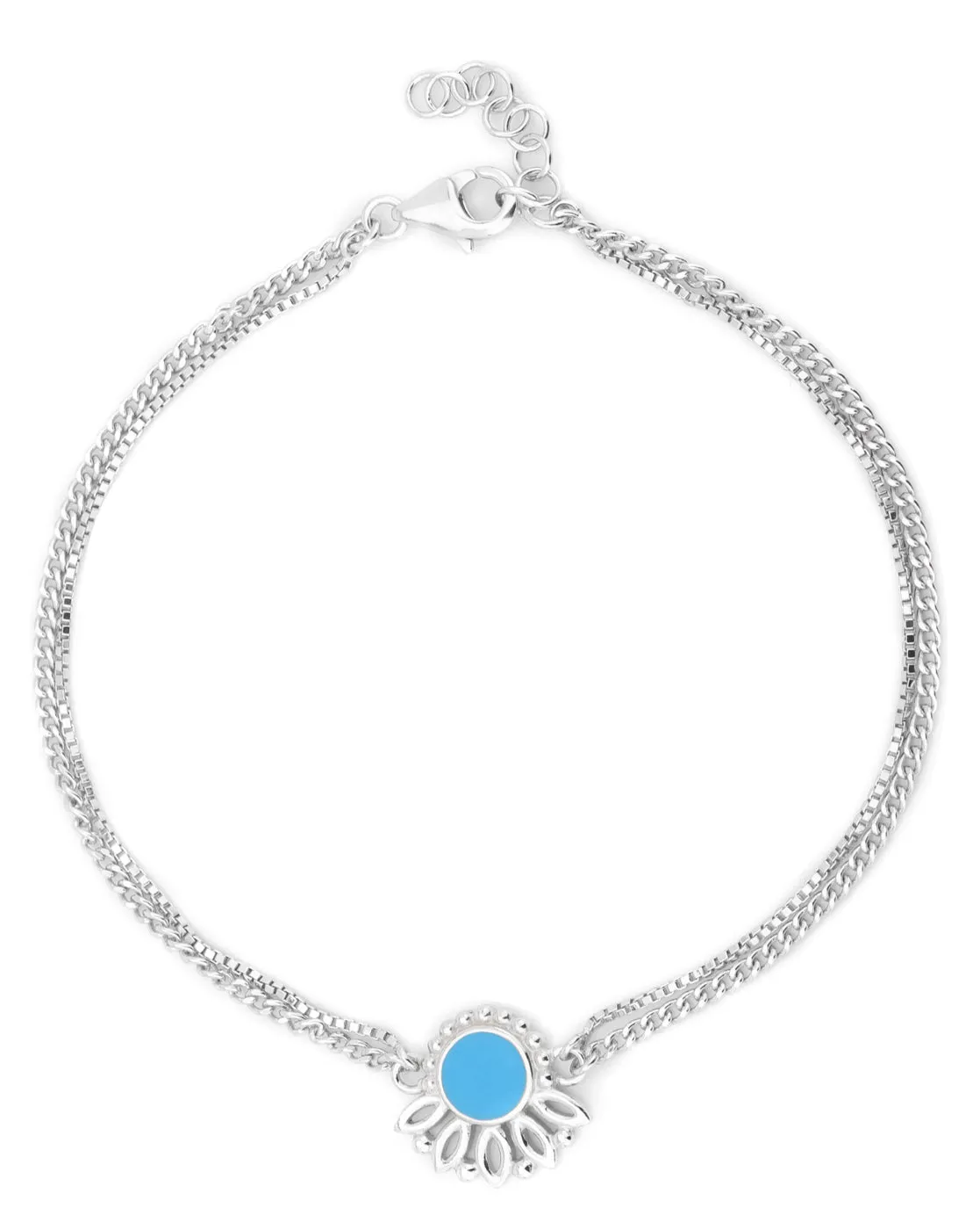 Carlton London -Set Of 2 Rhodium-Plated Silver Toned Dual Stranded Blue Enamel Anklets For Women