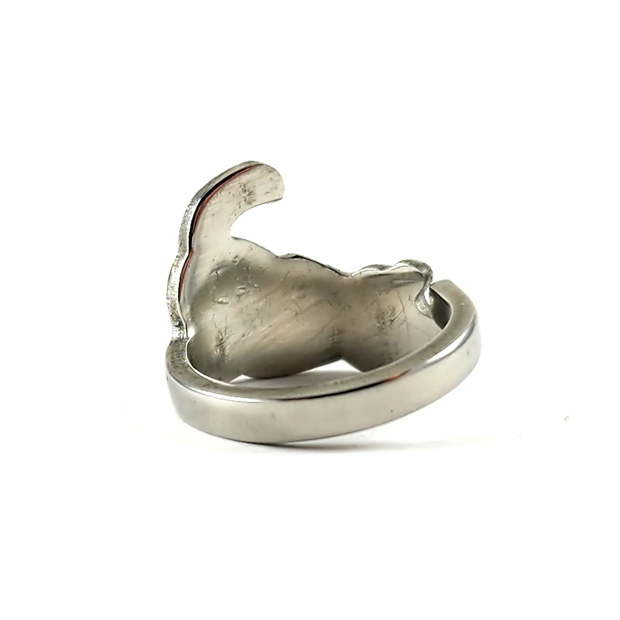 Cat Silhouette Tail Up Stainless Steel Spoon Ring