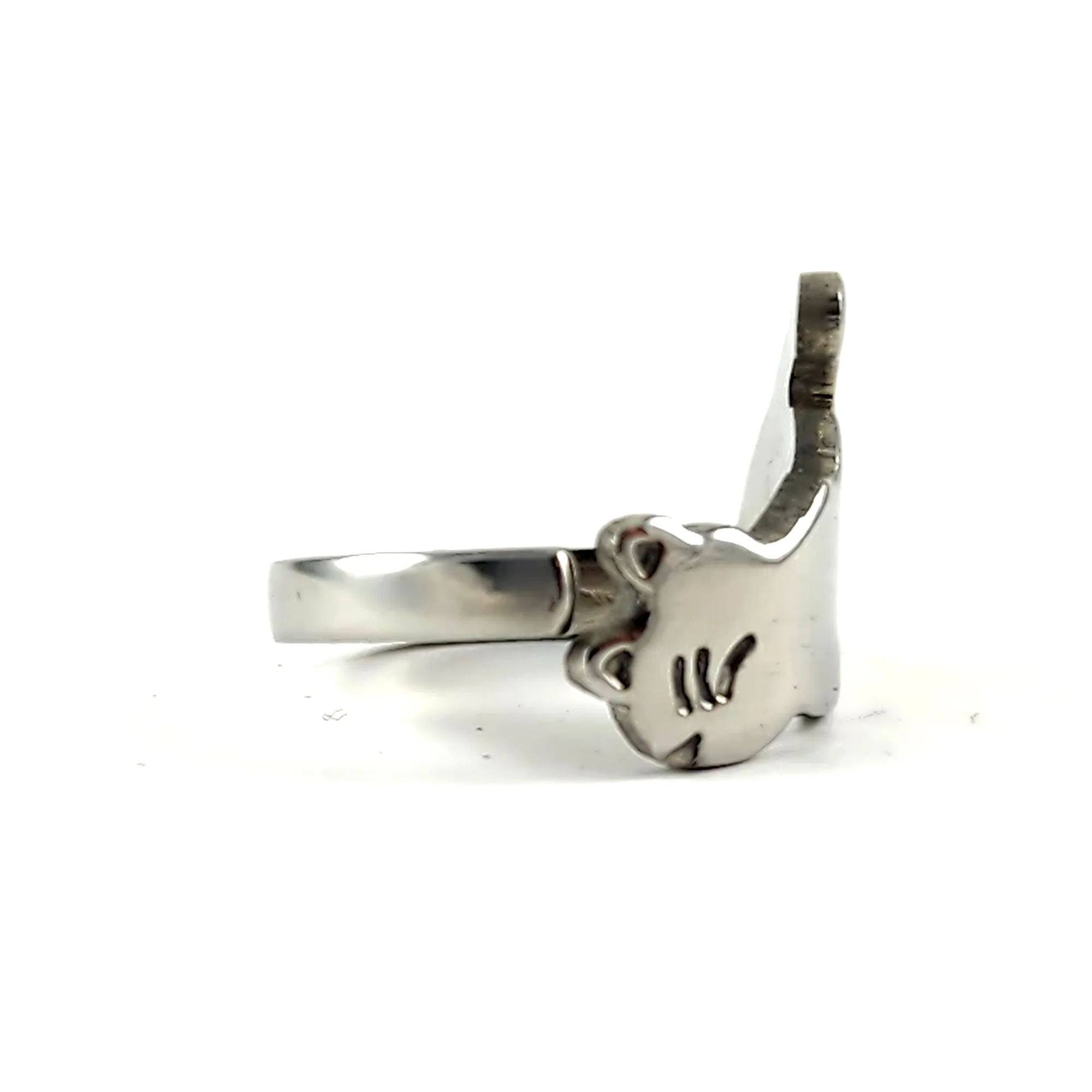 Cat Silhouette Tail Up Stainless Steel Spoon Ring