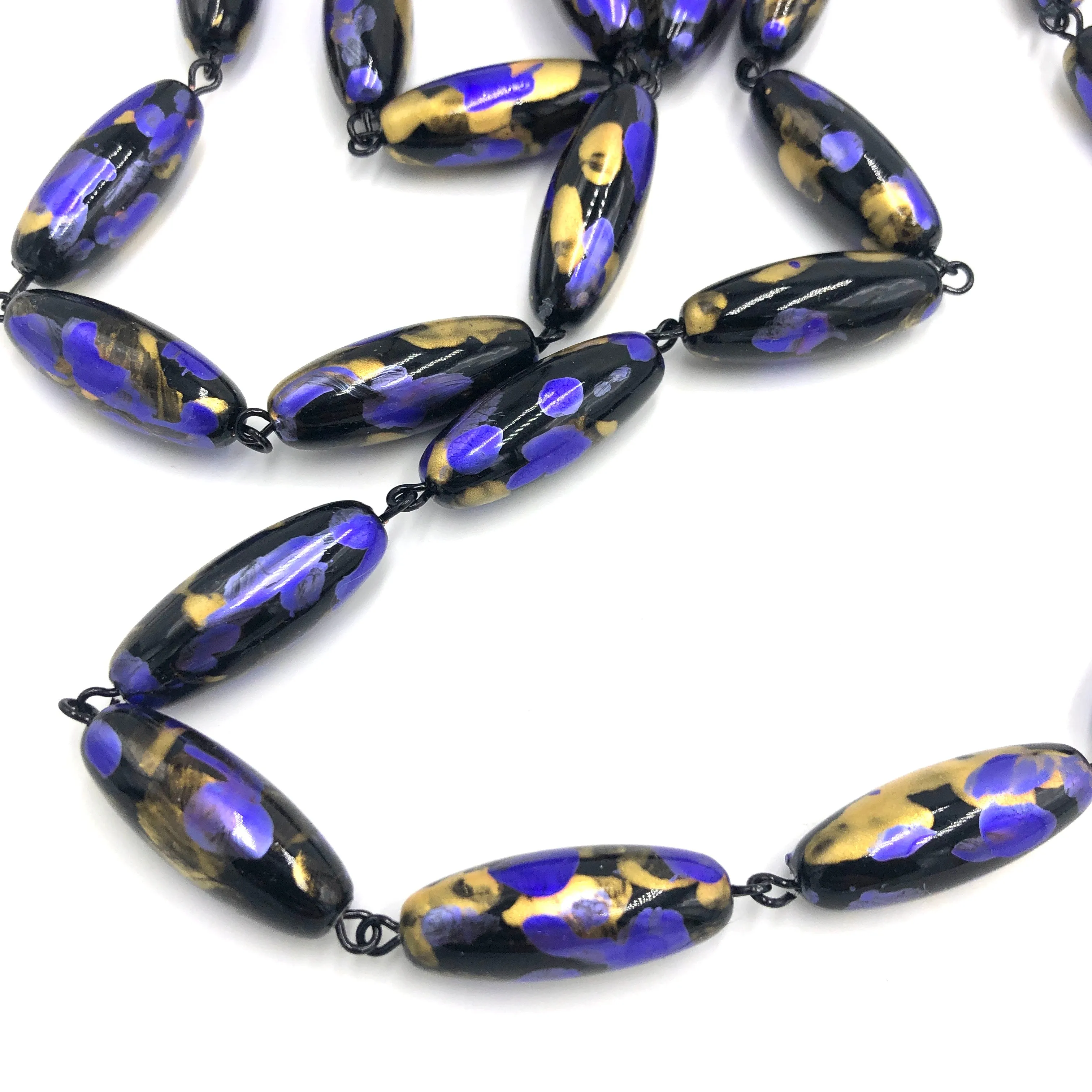 Cobalt & Gold Oval Painter Opera Necklace