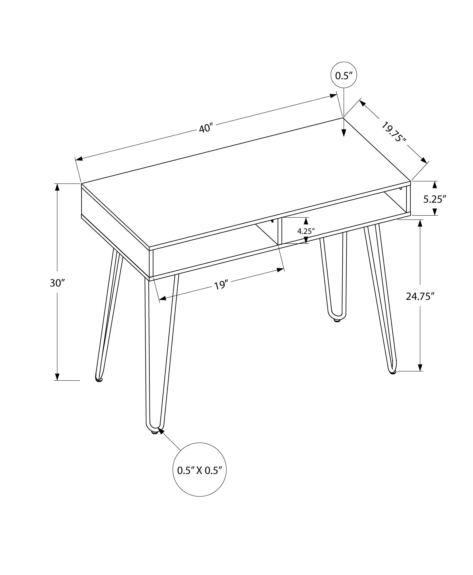 Computer Desk - 40"L / Black / Black Metal