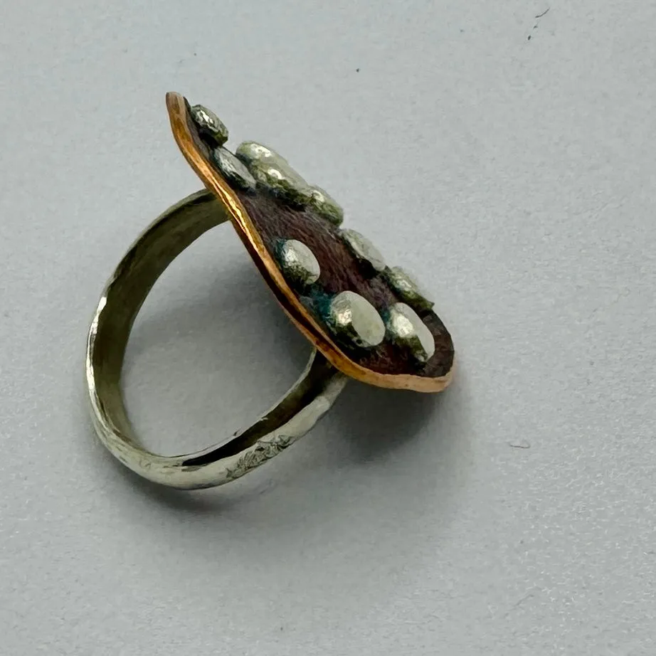 Copper and silver dot ring