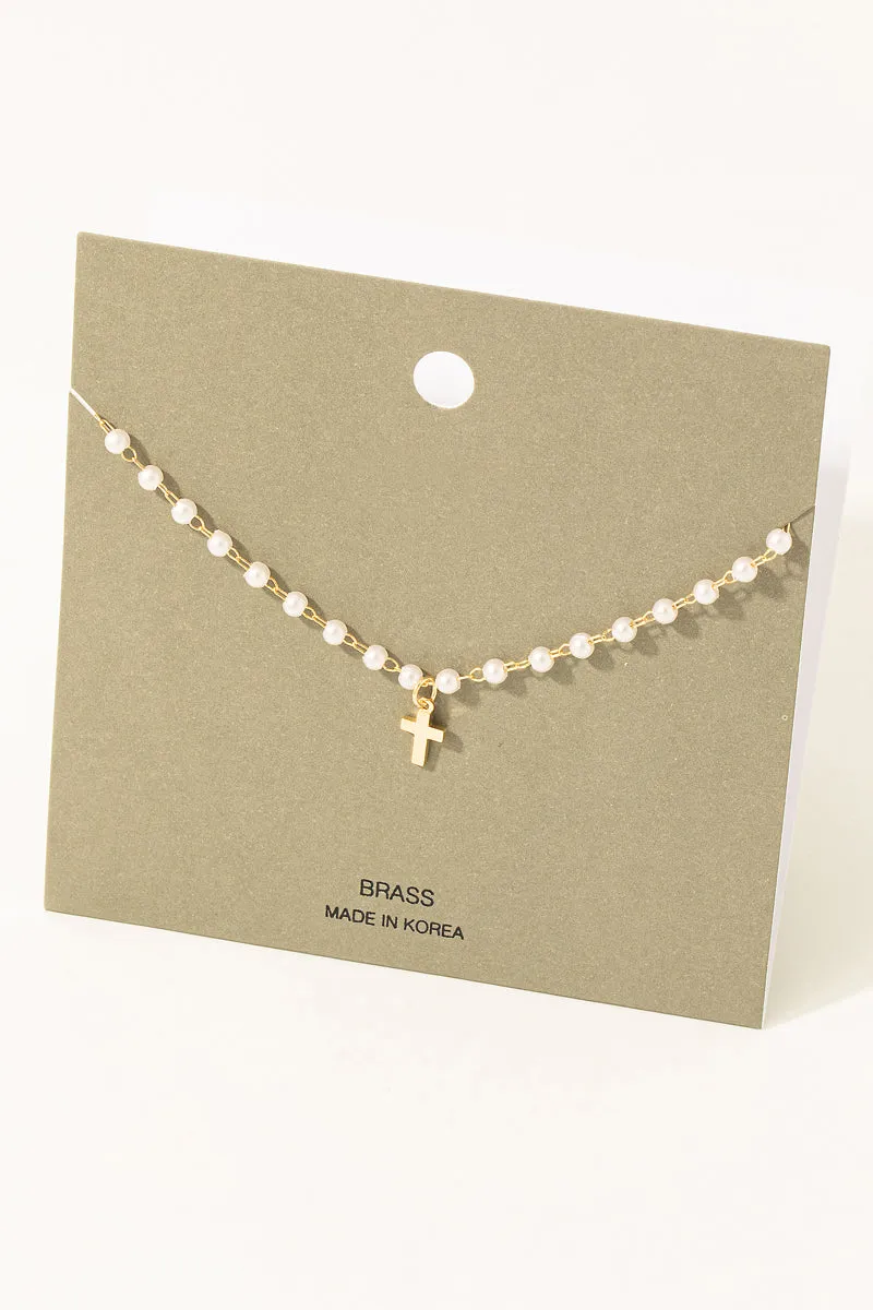 Cross Pearl Beaded Necklace