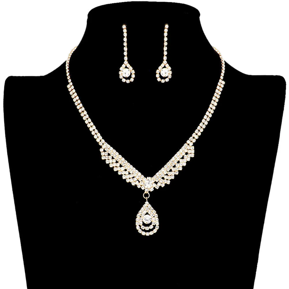 Crystal Rhinestone Teardrop Pave Necklace