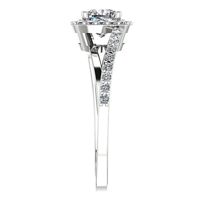 Cushion halo split shank diamond engagement ring