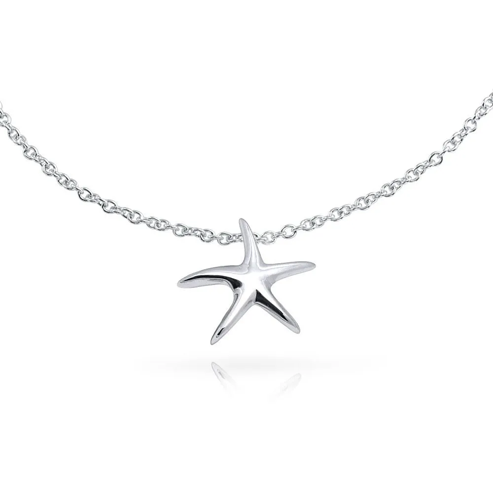 CZ Nautical Charm Starfish Anklet Rose Gold Plated .925 Sterling Silver 9-10"