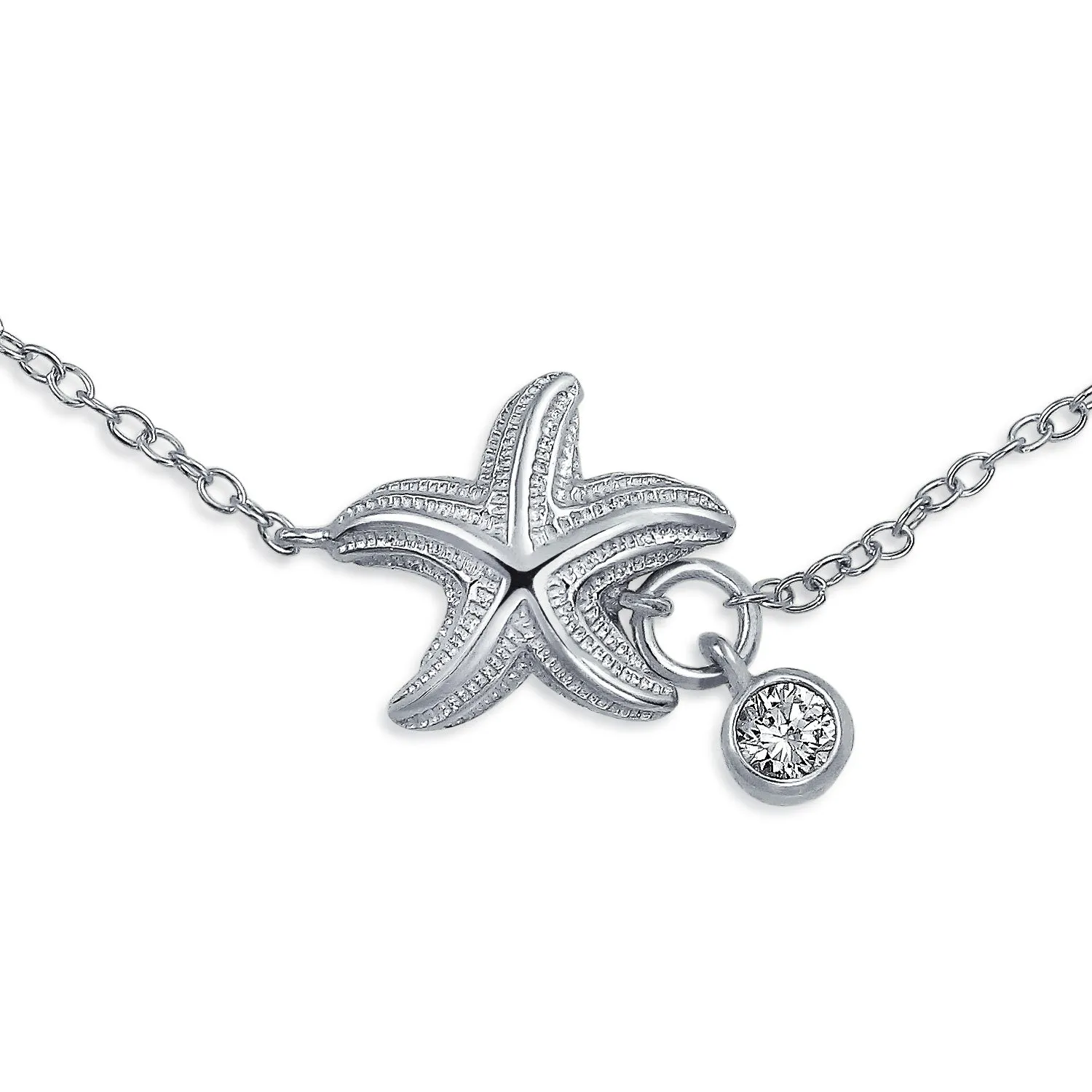 CZ Nautical Charm Starfish Anklet Rose Gold Plated .925 Sterling Silver 9-10"