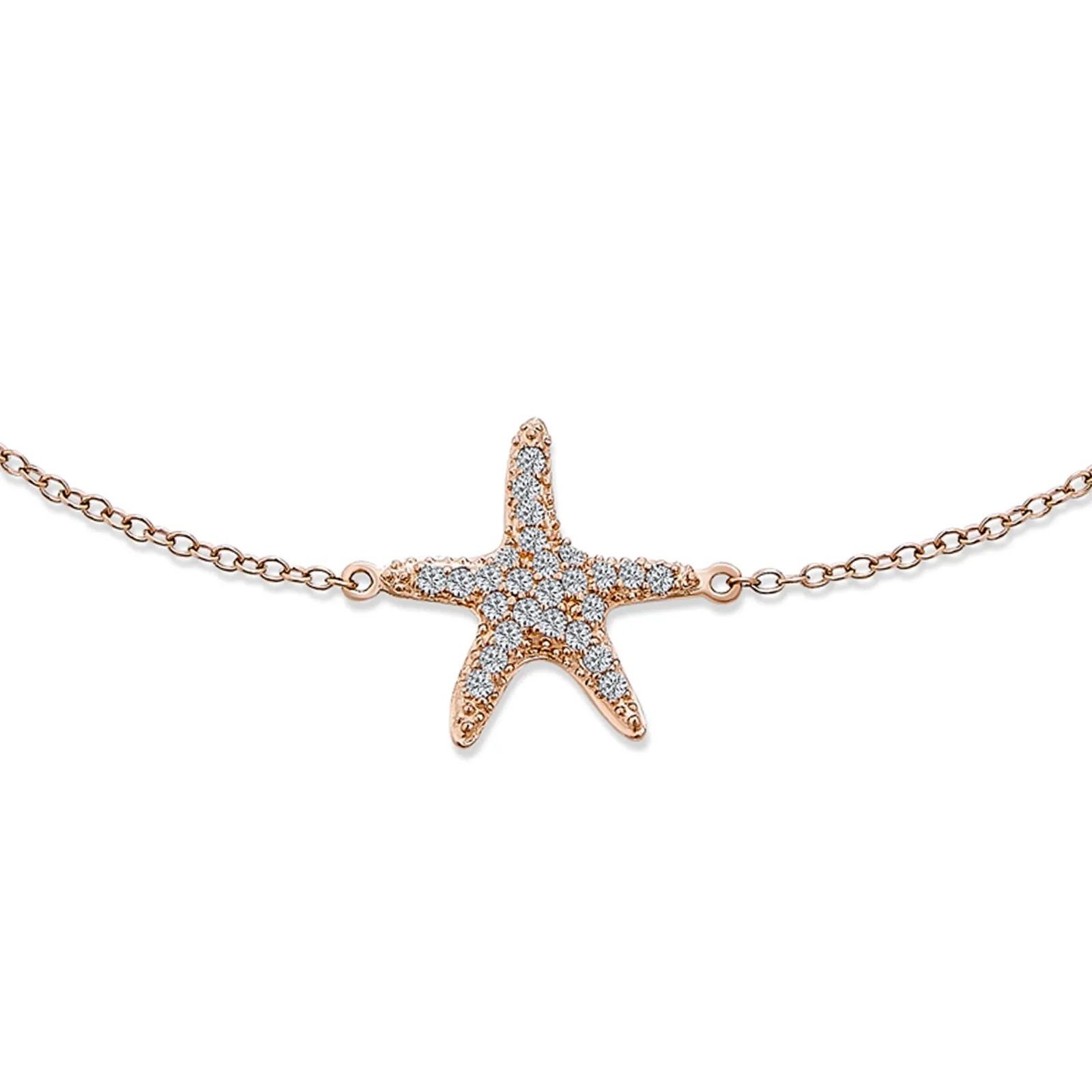 CZ Nautical Charm Starfish Anklet Rose Gold Plated .925 Sterling Silver 9-10"