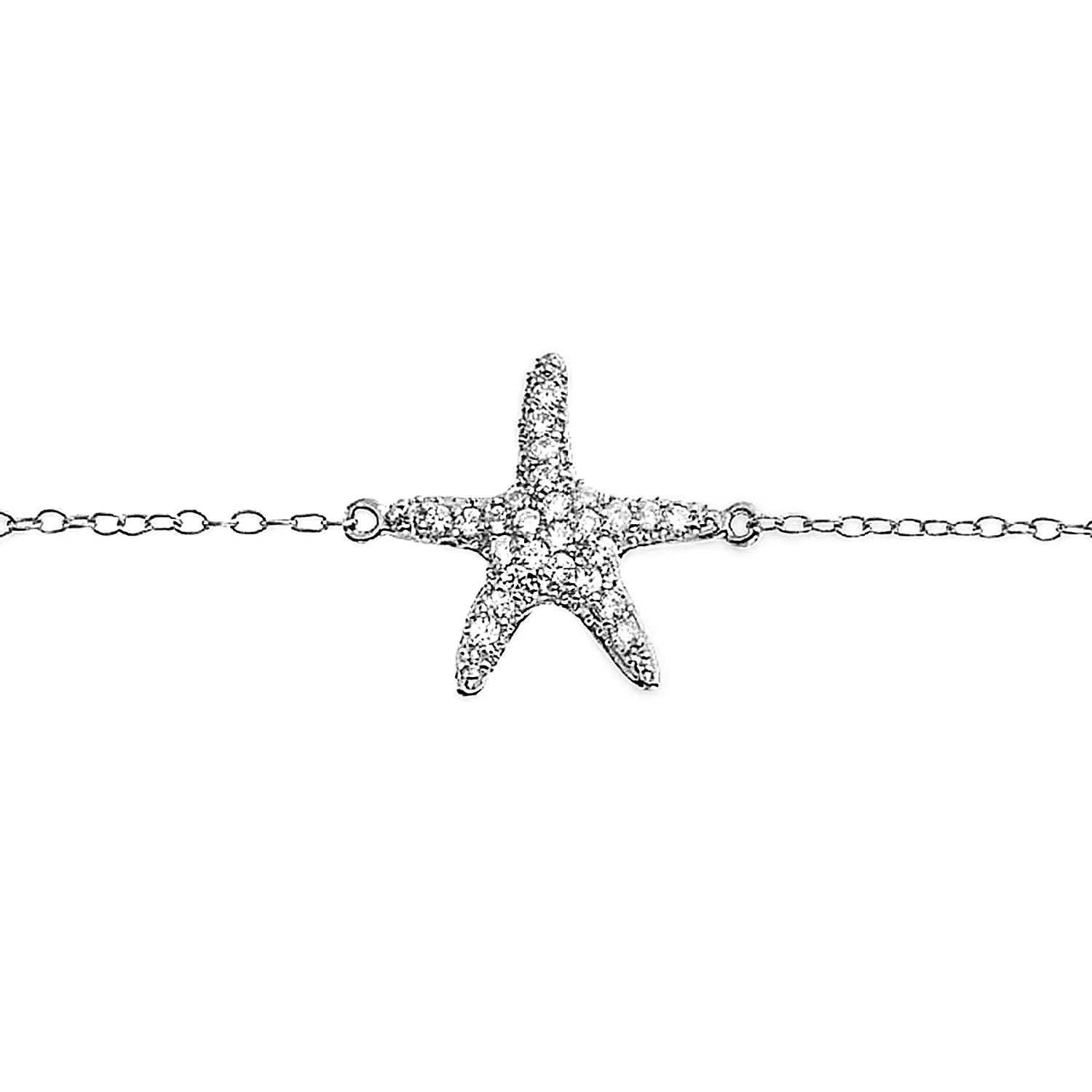 CZ Nautical Charm Starfish Anklet Rose Gold Plated .925 Sterling Silver 9-10"